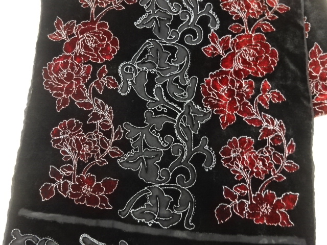  アンティーク　切りビロード花模様ショール